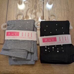 The Children's Place Girls Studded Mult Sizes 1 Gray & 1 Black Leggings NWT